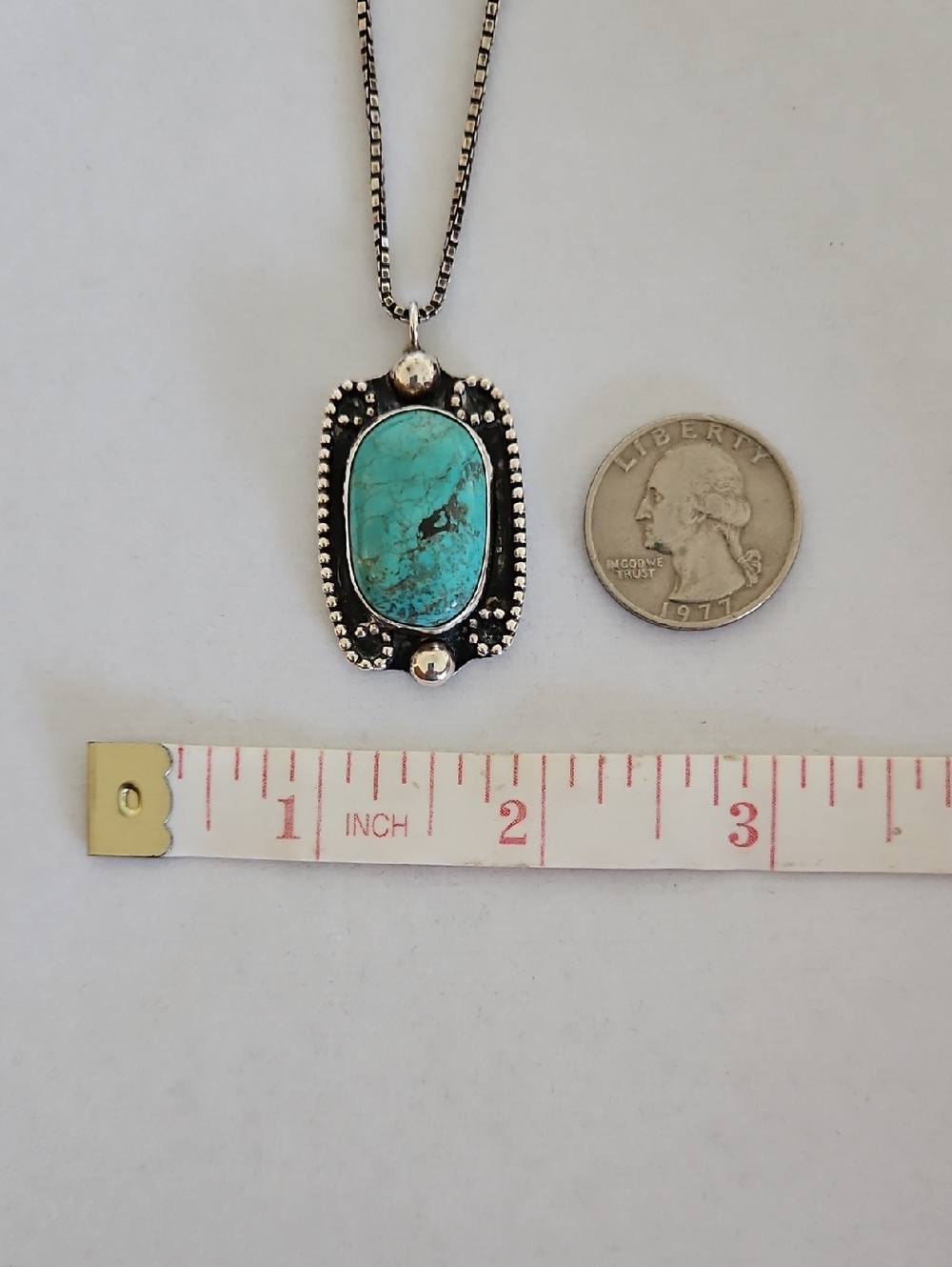 Vintage Sterling Silver Turquoise Pendant - Picture 15 of 15